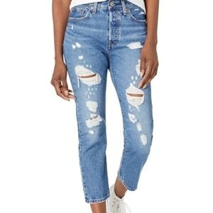 LEVI’S Women’s 501 Original Crop Distressed Denim Jeans, size 30x26